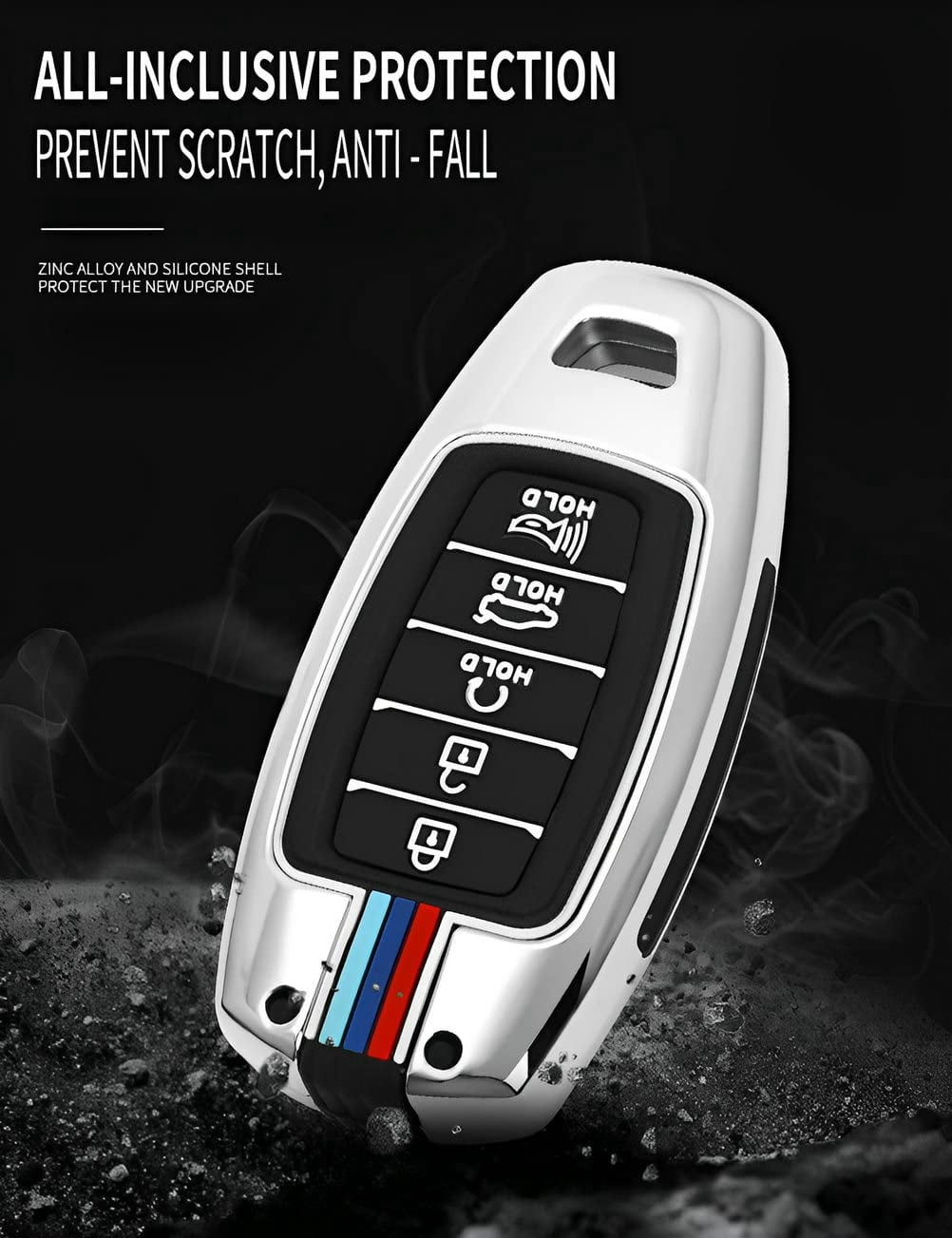 for Hyundai Key Fob Cover Case Metal Shell Smart Key Holder Protector Compatible for Kona Palisade Santa Fe Elantra GT Accent Veloster 5 Button