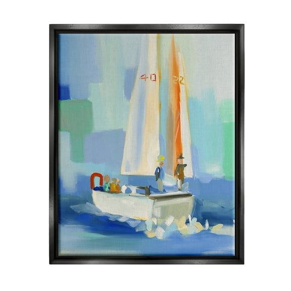 Stupell Industries Abstract Sailboat Waves Transportation Painting Black Floater Framed Canvas Art Print Wall Art, 17 x 21