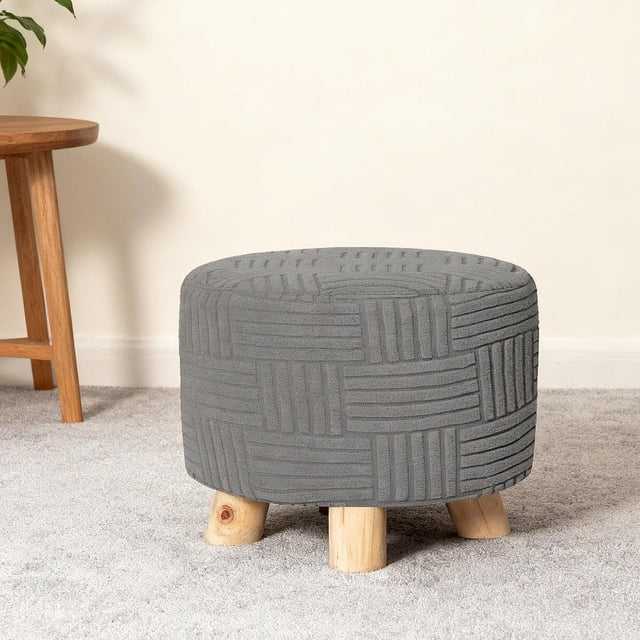 Elodie Housse d'Ottoman Ronde Housse de Rangement pour Ottoman Rond pour Repose-Pieds d'Ottoman de Chambre Gris Pâle