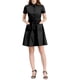 thumbnail image 2 of Vestido mini negro con ajuste y vuelo para mujer, con cuello, bolsillos y cintura elástica Inspire Chic, 2 of 8
