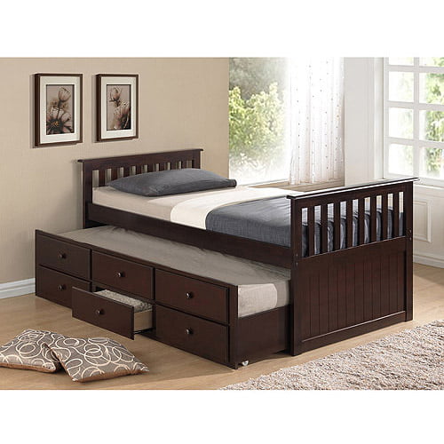 Captains Trundle Bed With Storage, Captain S Bed With Trundle Drawers And Bookcase