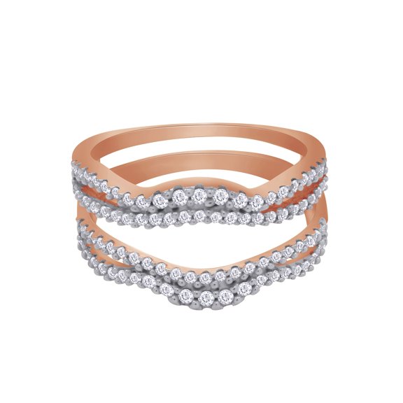 Round Cut White Cubic Zirconia Chevron Enhancer Guard Ring 14K Rose Gold Ring Size - 12