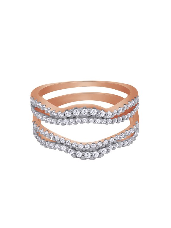 Round Cut White Cubic Zirconia Chevron Enhancer Guard Ring 14K Rose Gold Ring Size - 12
