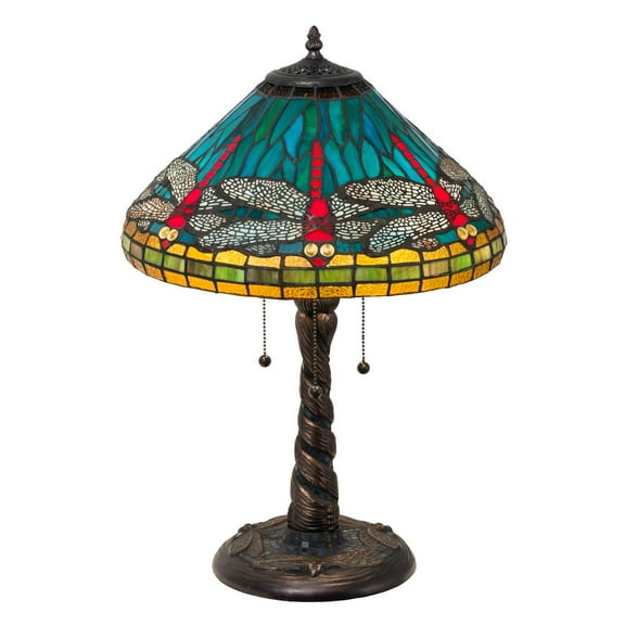Meyda Lighting 21"H Tiffany Dragonfly w/ Twisted Fly Mosaic Base Table Lamp