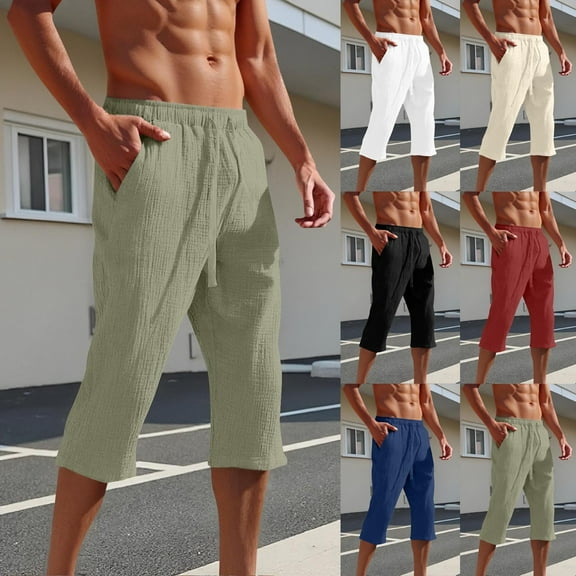 Mens Shorts with Pockets Plus Size Elastic Waist Solid Color Lightweight Outdoor Work Capris for Men Travel Golf Camping Gifts for Men White S