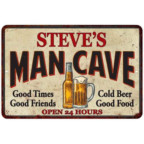 STEVE'S Man Cave Metal Sign Wall Decor Gift 8x12 108120011077