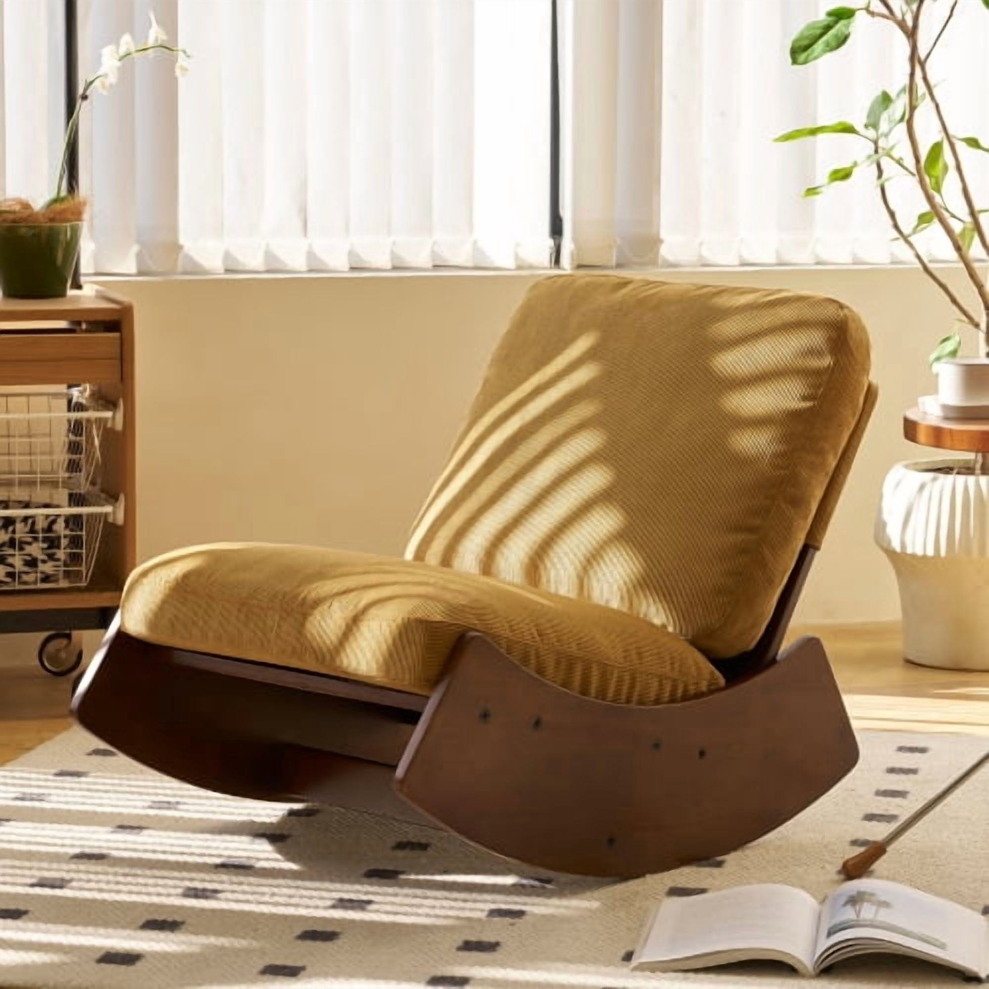 Comfortable Glider Rocking Chair with Solid Wood Frame, Premium Corduroy Upholstered Accent Reading Chair for Bedroom Living Room Nursery
