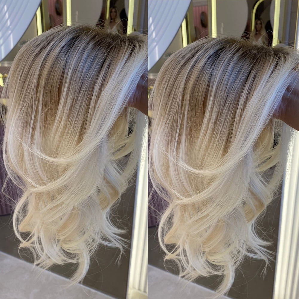 Summer Glacier Platinum Blonde Invisible Root Smudge Brazilian Virgin Human Hair Wig 180% Density Body Wave T Part Lace Wigs Human Hair Pre Plucked Natural Hairline Wig Human Hair With Baby Hair