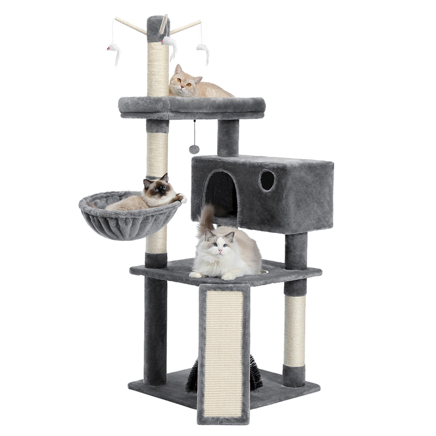 Pefilos 64" Multi-Level Cat Tower for Indoor Cat Tree for Large Cat Condo for Multiple Cats with Climbing Ladder, Feeding Bowl, Gray Pefilos 64" Multi-Level Cat Tower for Indoor Cat Tree for Large Cat Condo for Multiple Cats with Climbing Ladder, Feeding Bowl, Gray