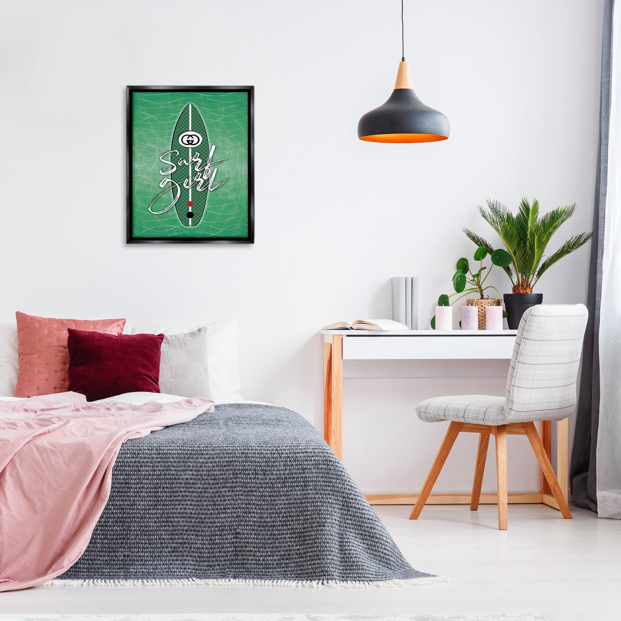Stupell Industries Surf Girl on Green Beauty & Fashion Painting Black Floater Framed Canvas Art Print Wall Art, 25 x 31