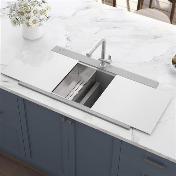 Ruvati USA RVG1350GR 34 in. EpiGranite Topmount Workstation Ledge Granite Composite Kitchen Sink, Silver Gray