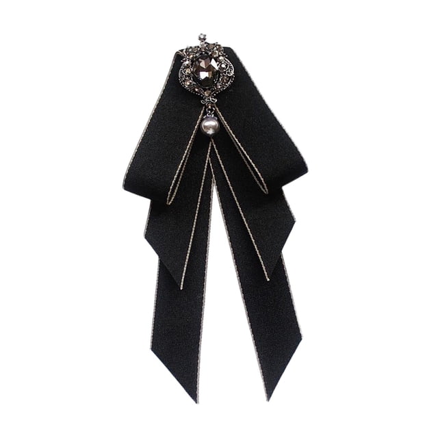 Bow Tie for Women Necktie with Long Ribbon Formal Adjustable Length Girls Brooch Black