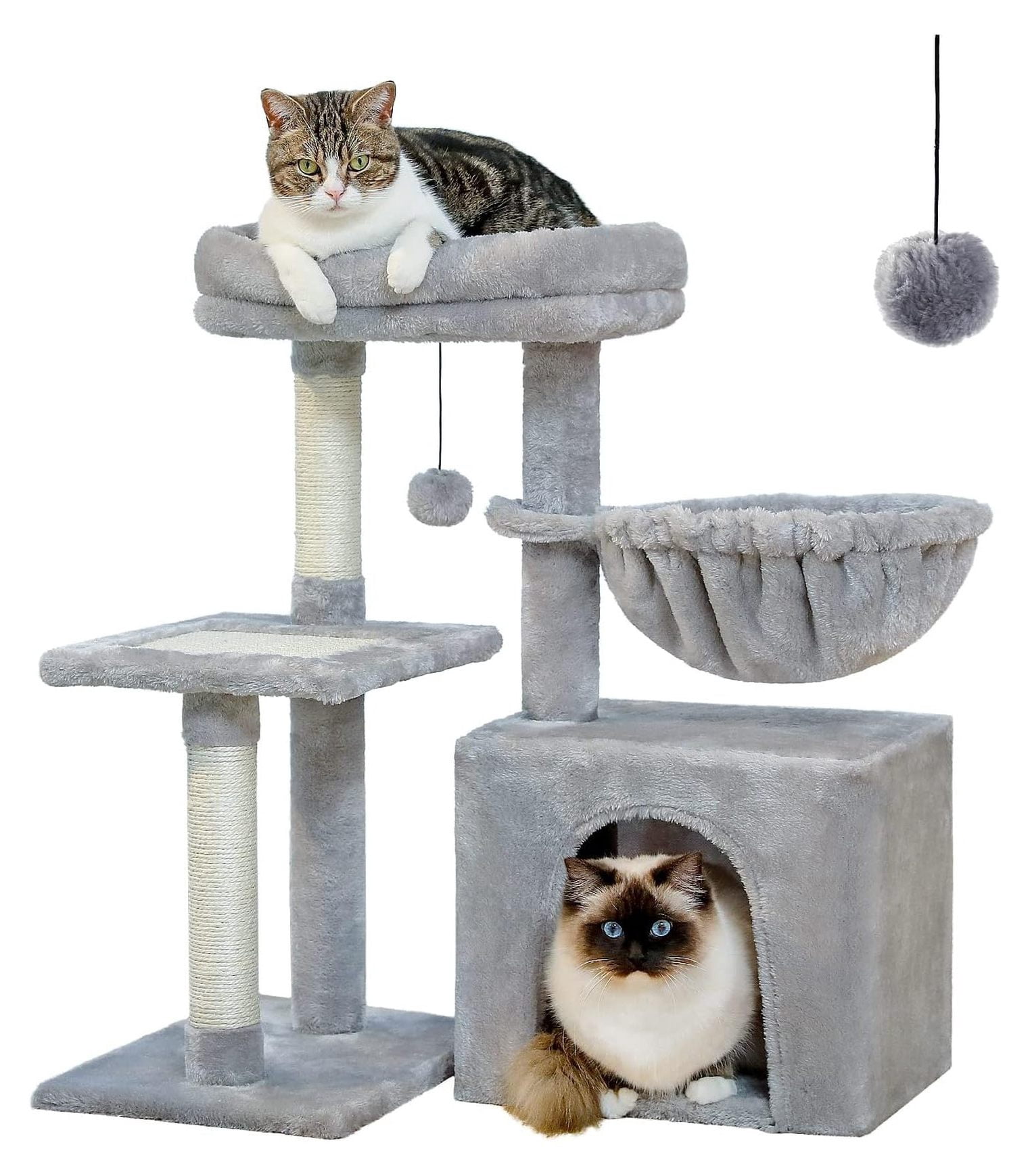 Small Cat Tree 28.5'', Cat Tower for Indoor Cats, 2 Styles Activity Center with Scratching Posts, Hammock & Perch - Grey