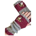 thumbnail image 2 of CUZIBR Winter Gloves Women Warm Knitted Cute Embroidery Color Block Gloves Fuzzy Lined Fingerless Mitten For Running Driving Hiking, 2 of 2