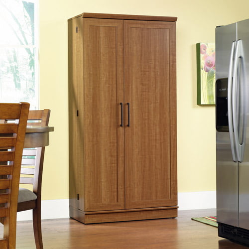 Wood Storage Cabinet Sienna Oak Finish, Tall Wood Storage Cabinet With Doors And Shelves