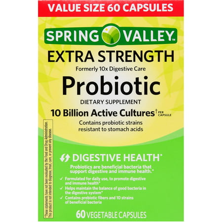 Spring Valley Extra Strength Probiotic Vegetable Capsules Value Size, 60 (Best Supplements For Strength And Size)