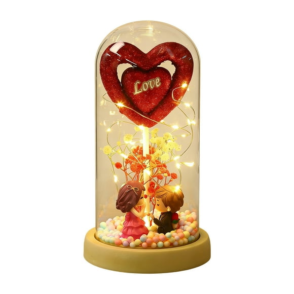A Heart Shaped Decorative Night Light With Preserved Flowers Romantic Table Lamp For Bedroom Restaurant Bar Cafe And Home Festival Gift Idea For Special Occasion