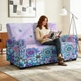 thumbnail image 2 of TSOVTHRID Blue Bohemia Floral Stretch Loveseat Recliner Covers 6-Piece Sofa Cover with Elastic Bottom Marble Texture Print Polyester Couch Furniture Protector for Pet, 2 of 7