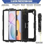 Timoom Samsung Galaxy Tab S6 Lite 10.4 P610 P615 Case [Full-Body] & [Shock Proof] Hybrid Armor Protective Case with 360 Rotating Stand & Strap for Samsung Galaxy Tab S6 Lite 10.4 P610 P615 - Black