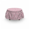 thumbnail image 3 of Floral Ottoman Cover, Continuing Botany Elements, 2 Piece Slipcover Set with Ruffle Skirt for Square Round Cube Footstool Decorative Home Accent, Standard Size, Hot Pink and White, by Ambesonne, 3 of 5