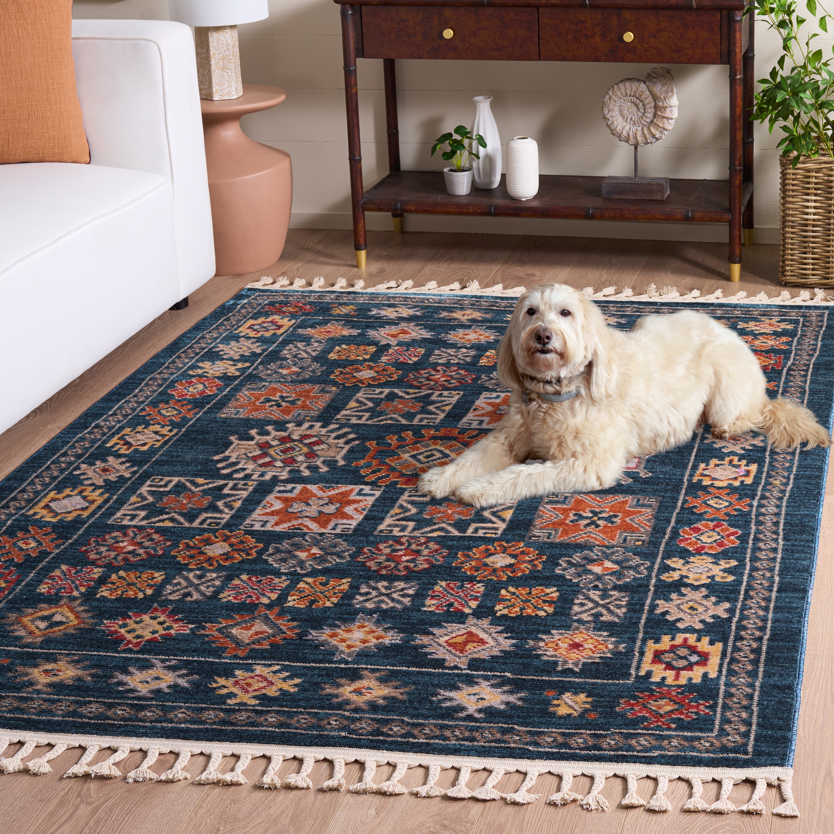Safavieh Farmhouse Medici Southwestern Area Rug, Navy/Orange, 8' x 10'