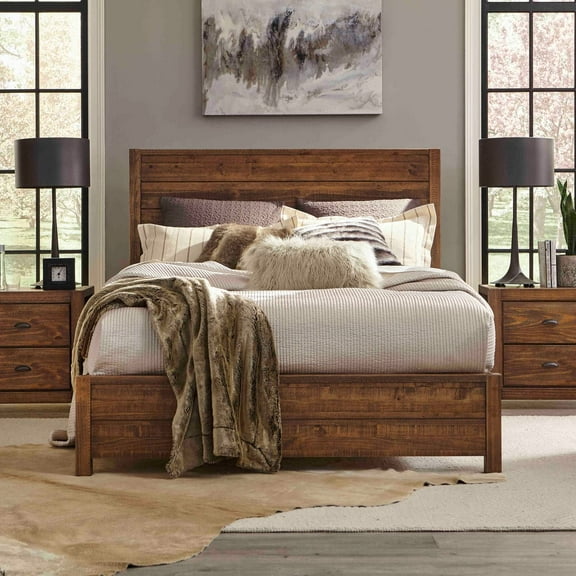 Grain Wood Furniture Montauk Queen Standard Bed Pine Wood Frame, Rustic Walnut