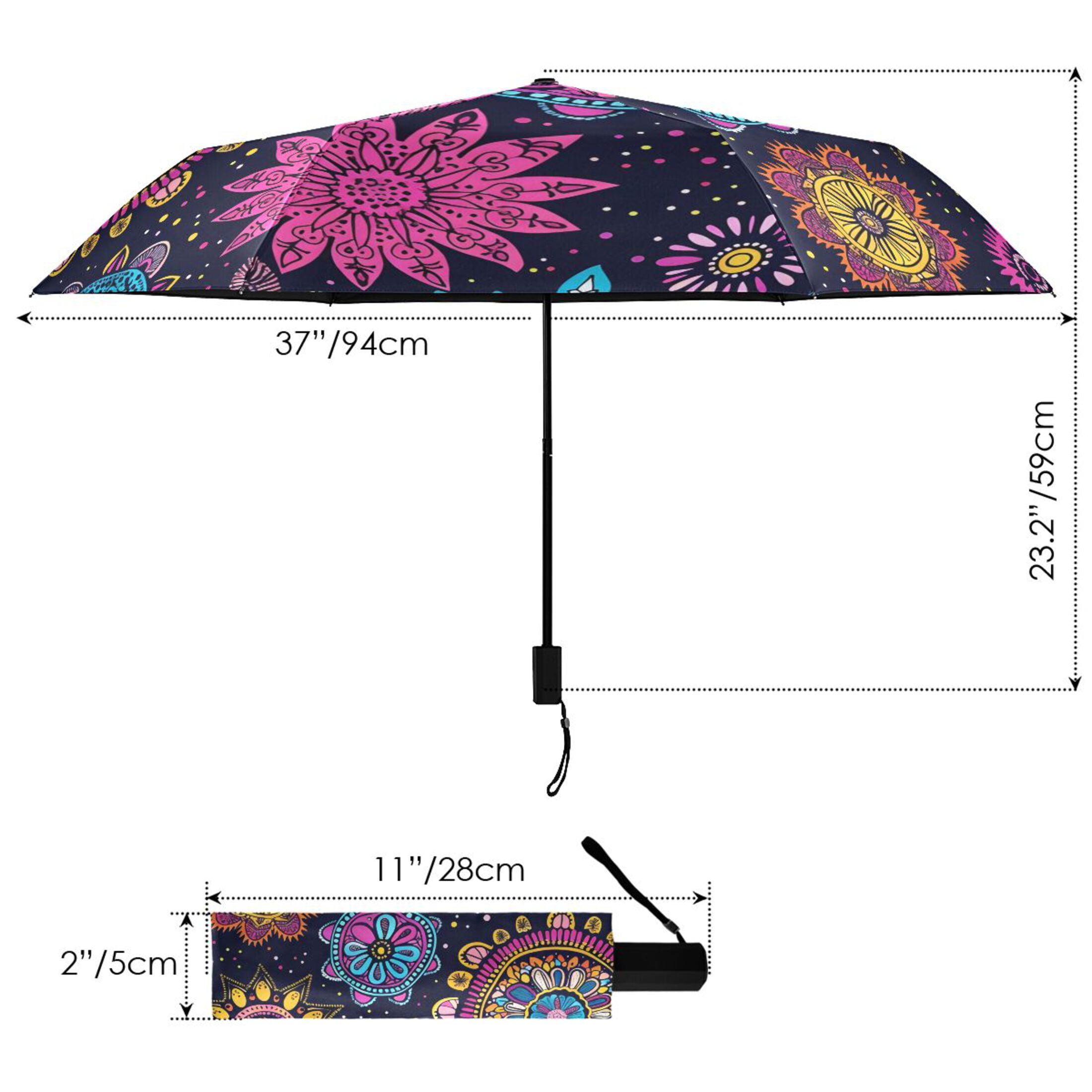 ALAZA Bohemian Mandala Flower UPF 50+ Compact Folding Umbrella for Rain Travel Umbrella Packable