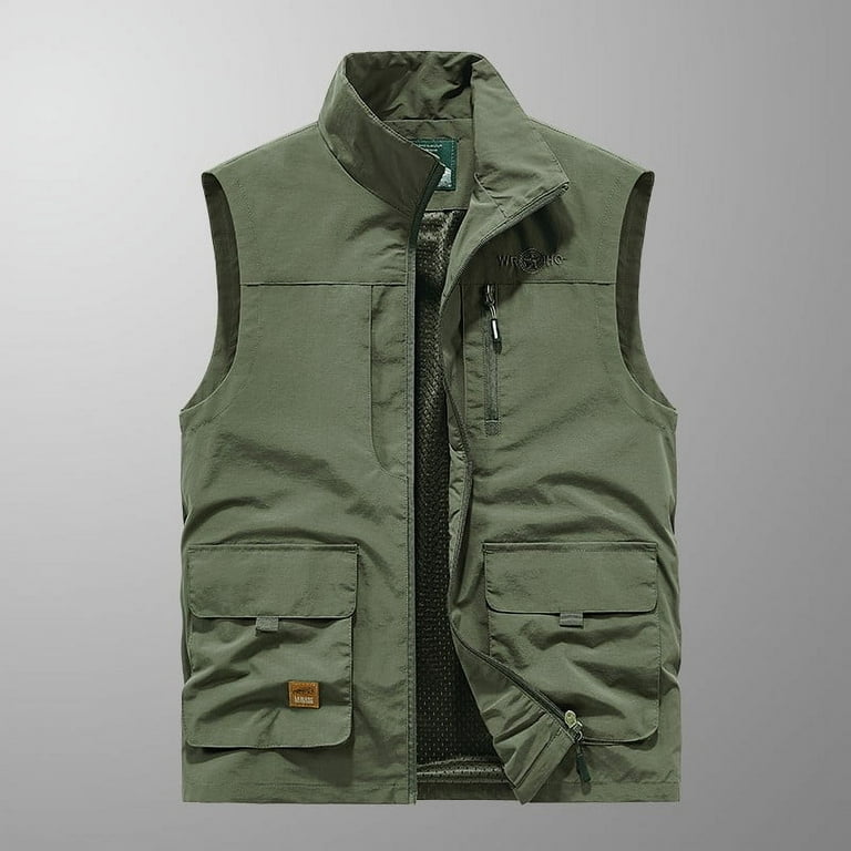 Yydgh Men's Outdoor Fishing Vest Casual Work Cargo Vests Lightweight Waistcoat Vest with Pockets Fall Photography Tour Coats, Size: 4XL, Green