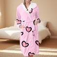 thumbnail image 3 of FEIJIBA Hooded Plush Fleece Bathrobe Women's Robe Long Warm Loungewear Jacket Printed Comfort Robes for Women Valentine's Day, 3 of 5