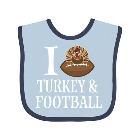 

Inktastic Thanksgiving I Love Turkey And Football Gift Baby Boy or Baby Girl Bib