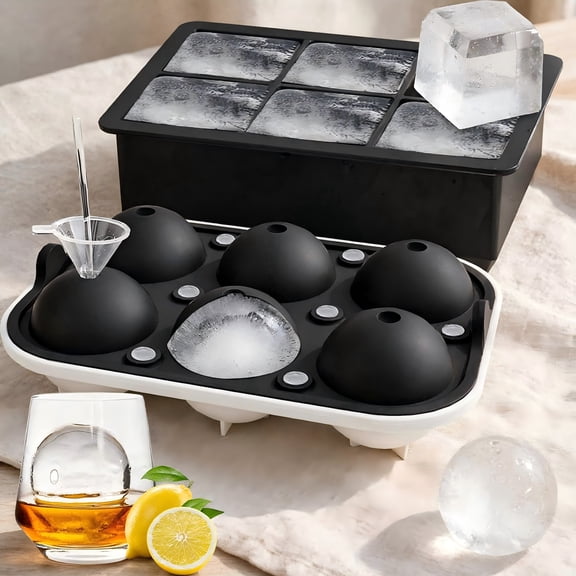 Shihaoyuan Ice Molds with Lid, 2 Pack Silicone Ice Cube Tray and Ice Ball Mold, Black