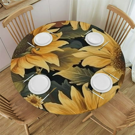 

Patifu Sunflowers Leaves Pattern Round Tablecloth Stain-Resistant Washable Indoor Outdoor Restaurant Wedding Party 100% Polyester Outdoor Picnic Camping Kitchen Dining Party Fitted 42 -46