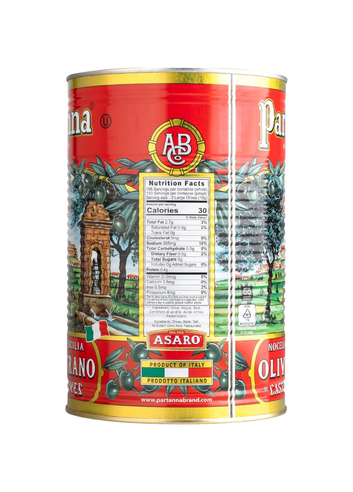 Partanna Pitted Castelvetrano Olives - Authentic Sicilian - Handpicked - Snacking-Aperitif-Cooking-Baking-Heart-Healthy- Keto & Paleo- Product Of Italy - 144oz (5.07 LBS) Can