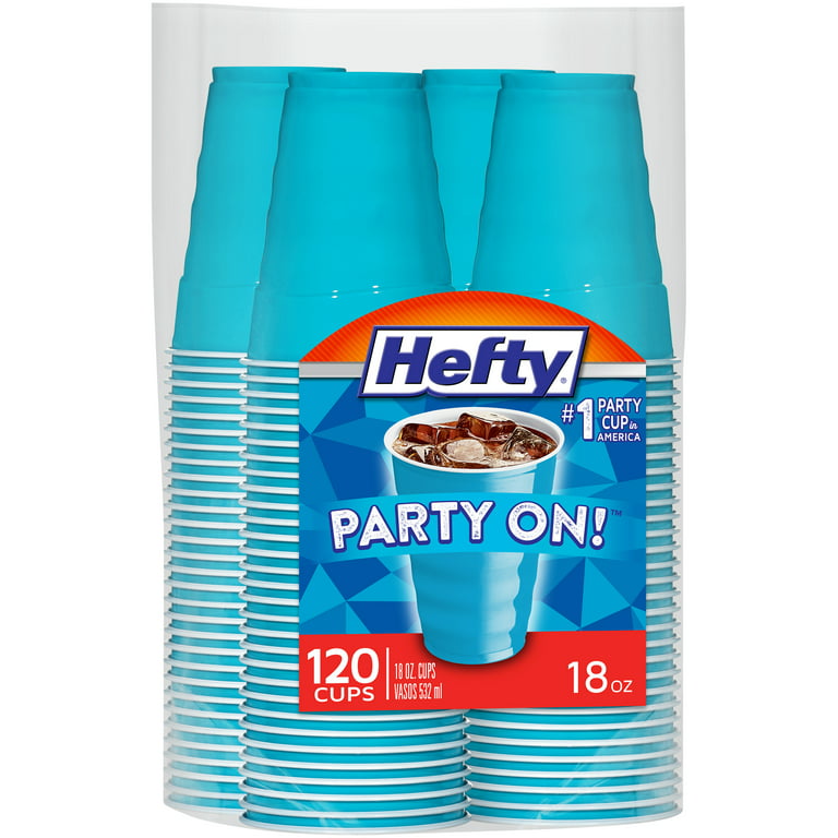 Hefty Sky Blue Disposable Party On Plastic Cups, 18 oz, 50 Count 