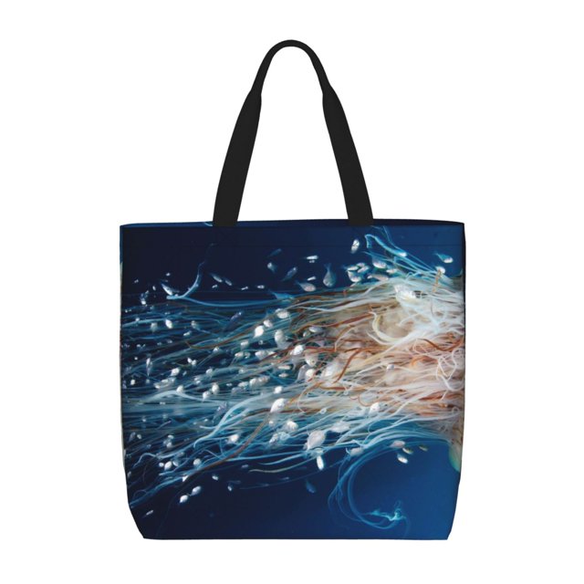 Fotbe White Jellyfish Dansing in the Ocean Bolsa Tote con Estampado para Mujer, Bolsos con Cremallera, Bolsa de Hombro Casual de Gran Capacidad con Bolsillos Internos