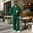 thumbnail image 6 of TOMVIGX Mens Sweatsuits 2 Piece Set Button Placket Waffle Knit Polo Tops and Loose Wide Leg Pants Streetwear Jogging 2 Piece Outfits, 6 of 8