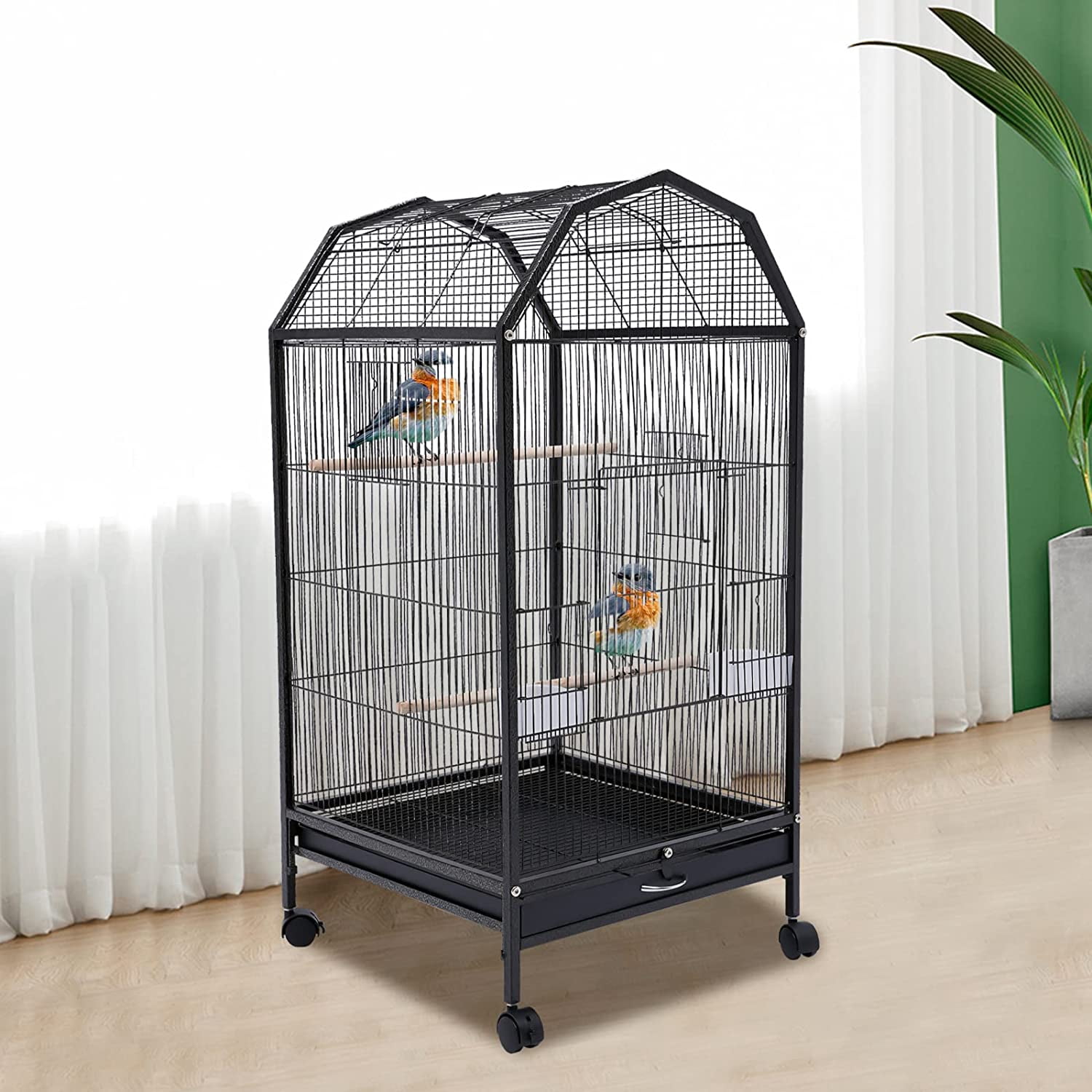 Miumaeov 360° Full Hollow Design Iron Bird Cage, Special Large Oversized Large Home Bird Cage for Tiger Skin Parrot Pachyderm Lovebird Budgie