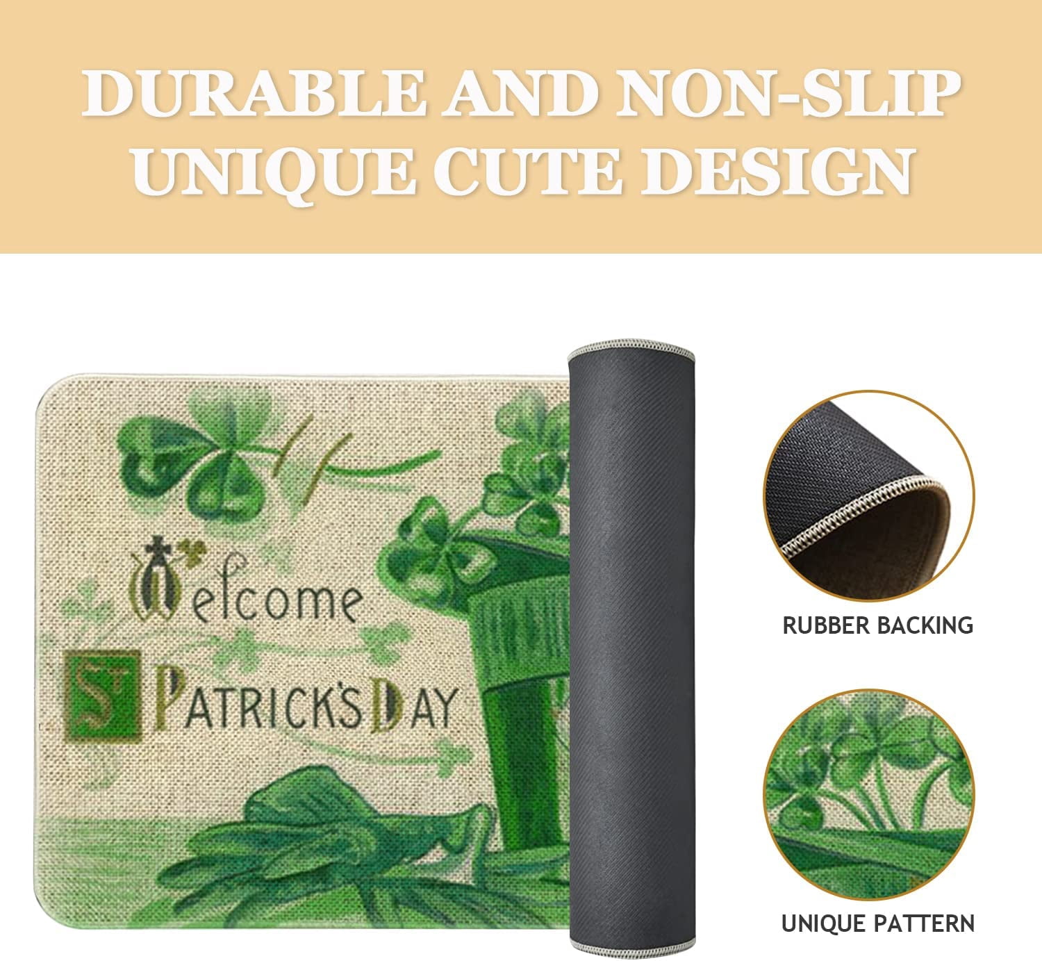 Roszwtit St Patricks Day Door Mat 30 X 17 Inch Shamrock Welcome Doormat Indoor Outdoor Entrance Floor Rug St Patricks Day Decor Non Slip Rubber Welcome Mats