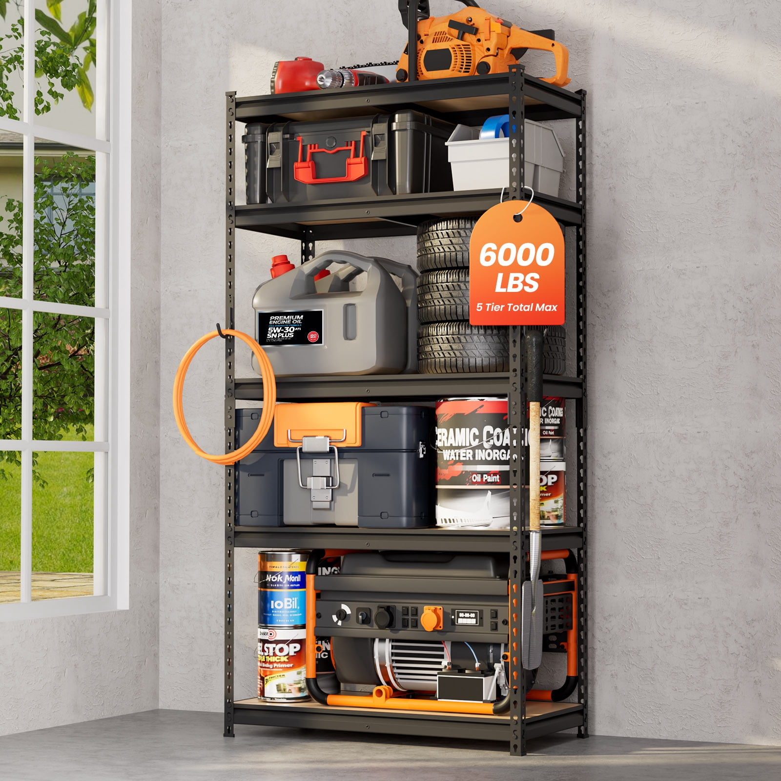 DYNALOAD 6000 lb Heavy Duty Garage Shelving Unit, 5-Tier Adjustable Metal Storage Shelves, 36" W x 18" D x 72" H