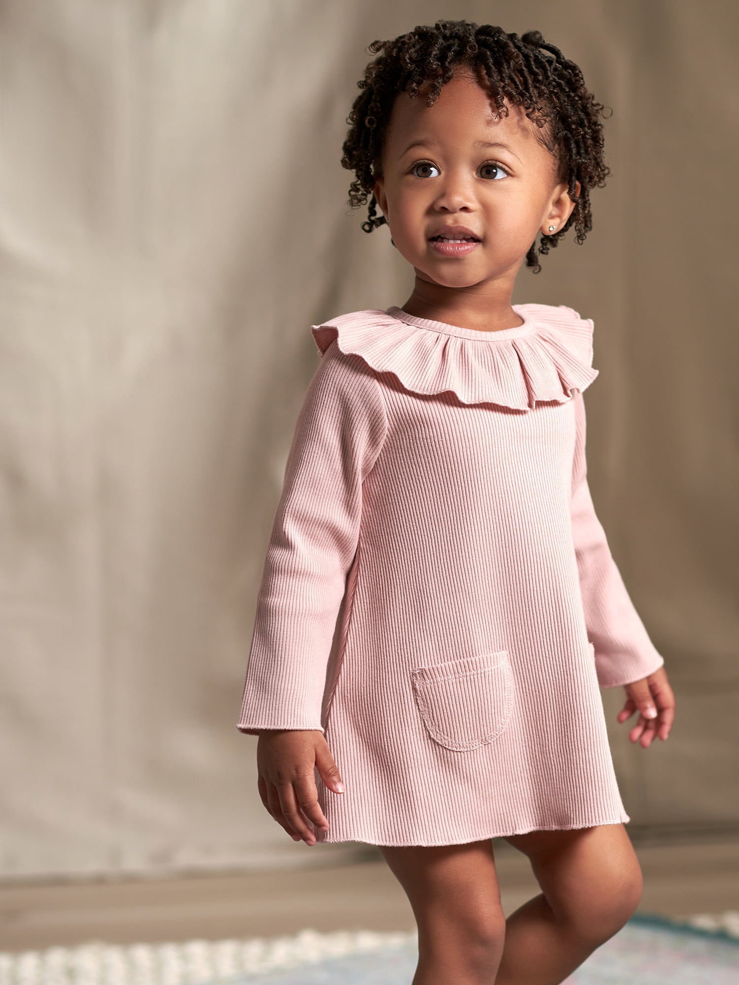 Modern Moments by Gerber Baby Girl Ribbed Long Sleeve Dress & Diaper Cover Outfit Set, 2 Piece, Sizes 0/3-24 Months