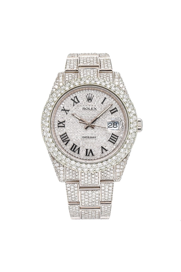 Pre-Owned Rolex Datejust 41MM 126300 Diamond Paved Roman Dial Diamond Bezel Stainless Steel Full Diamond Oyster Bracelet 21.25ct