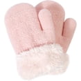 thumbnail image 3 of BEMS-(Rosa claro Talla: M)Guantes de punto para niños Manoplas Moda para mujer Felpa de punto Corte torcido Dedos engrosados Más guantes de lana Mitones Guantes térmicos para bebés Invierno, 3 of 5