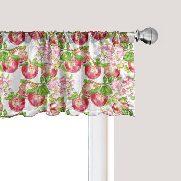 Ambesonne Summer Window Valance, Nature Apple Tree Flower, 54" X 12", Red White Green