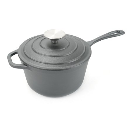 HAWOK Pre-seasoned Cast Iron 2 Quart Dia. 7 inch/Dia.18CM Sauce pan with Lid and Long Handle Black