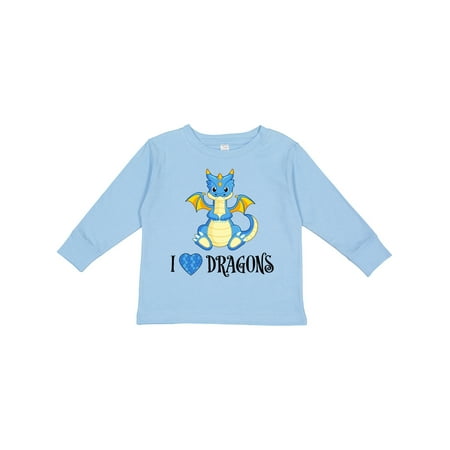 

Inktastic I Love Dragons with Cute Blue Dragon Boys or Girls Long Sleeve Toddler T-Shirt