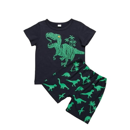 

New 2Pcs Toddler Kid Baby Boy Dinosaur Top T-shirt Short Pants Outfit Clothes