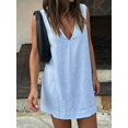 thumbnail image 3 of Women Sleeveless V‑Neck Cotton‑Linen A‑Line Mini Dress, Casual Flowy Short Sundress For Beach Vacation Spring‑Summer Daily Wear, 3 of 7