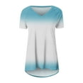 thumbnail image 4 of Summer Short Sleeve Tunic Long Tops for Women Trendy Plus Size Flowy Shirts Casual V Neck Smocked Floral Blouses 2024 Light Blue Fashionable top, 4 of 5