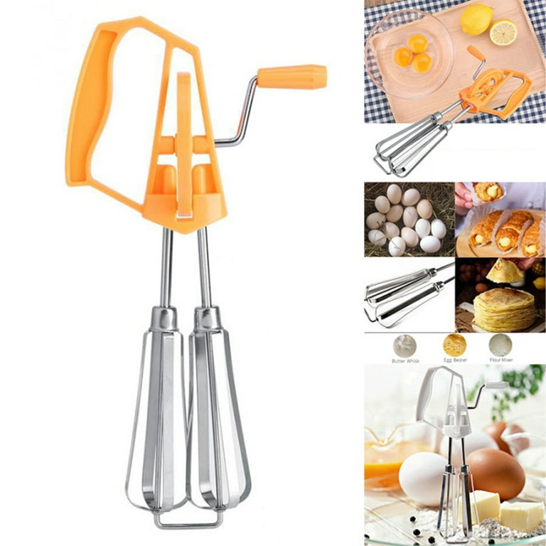  Easy Operation Manual Hand Mixer Auto Rotation Hand Crank Stainless Steel  For Cooking White,Orange
