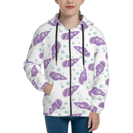 

Hoodies for Women Conch Purple Long Sleeve Sweatshirt Drawstring Zip Up Hoodie with Pockets Teen Girl Clothes